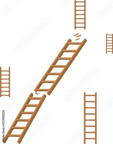 Broken ladder symbolizes challenges and obstacles in lifes journey.