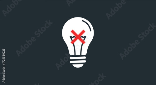 Broken lightbulb symbol indicating failure or malfunction of idea or concept.