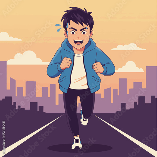 2D flat vector illustration of Gilpy Adult Dawn Runner