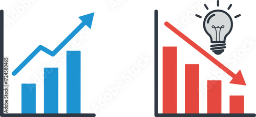 Business growth and decline with idea generation concept.