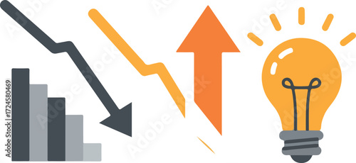 Business concept with graphs and lightbulb.