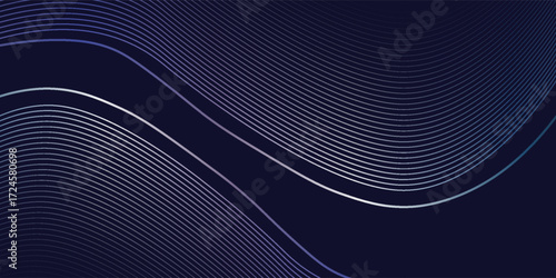 Dark modern abstract background featuring glowing, flowing wave lines in blue red color gradient. Futuristic design with abstract