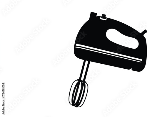 Black electric mixer, kitchen appliance for baking and cooking tasks