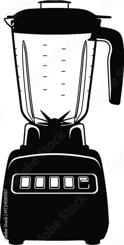 Modern black blender, kitchen appliance for smoothies and food preparation