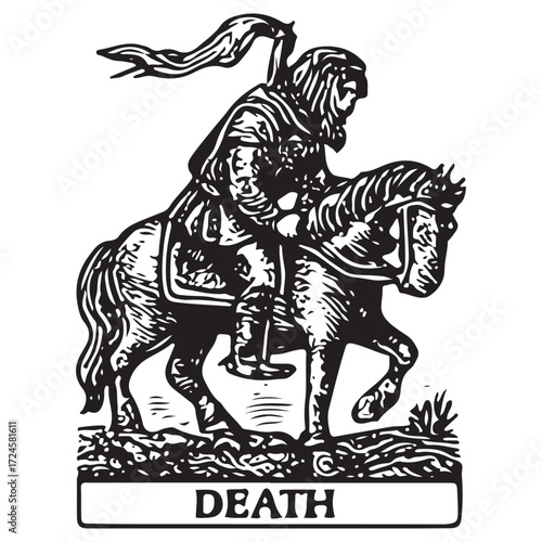 Mystical Death Tarot Card, Transformation Symbol, Vintage Occult Rebirth Art