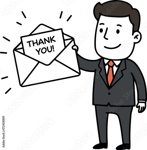 Businessman holding thank you letter expressing gratitude and appreciation.
