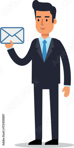 Businessman in suit holding an envelope representing communication and business.
