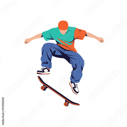 2D flat vector illustration of Gilpy Teen Skateboarding Street Trick