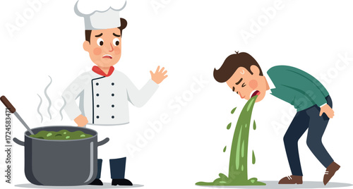 Chefs soup causes illness patient vomits after eating the meal.