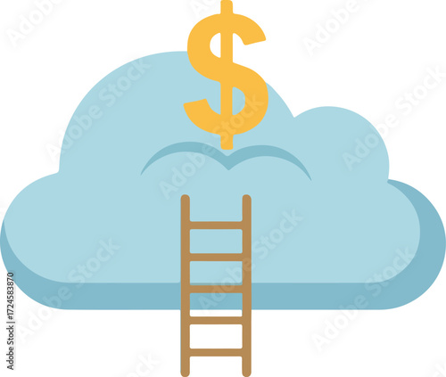 Cloud with dollar sign and ladder representing financial growth 1.