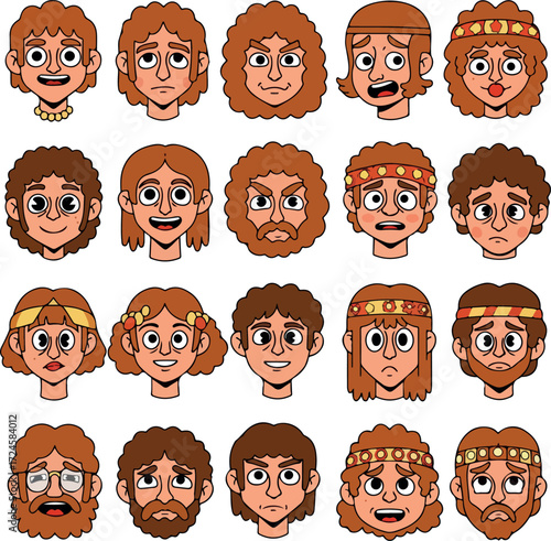 Collection of cartoon faces with various expressions and hairstyles for design 2.