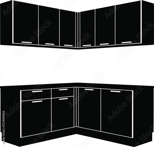 Kitchen cabinets, minimalist design, for interior decoration and renovation