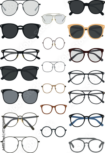 Collection of various eyeglasses with different shapes and styles for vision.