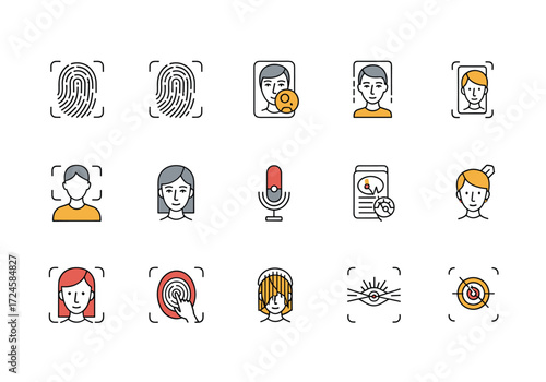 Collection of icons representing biometric identification and security measures.