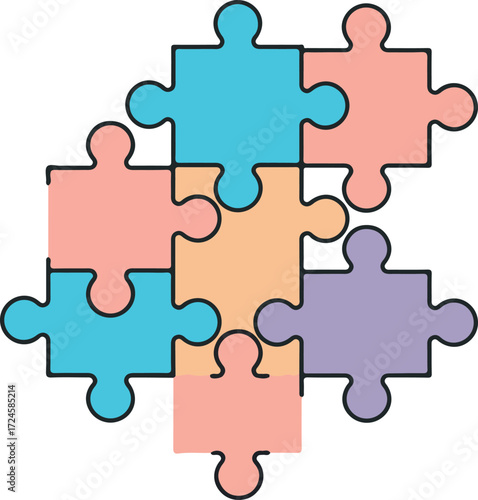 Colorful puzzle pieces assembled together representing teamwork and problem solving 1.