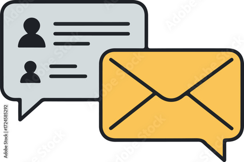 Communication concept with chat bubbles and email envelope icon.