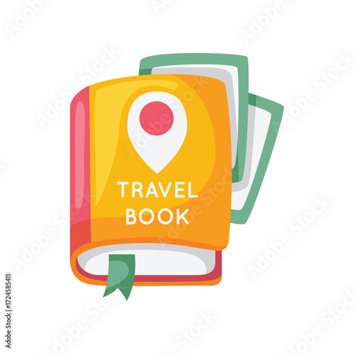 Illustration of a travel book with a map pin icon