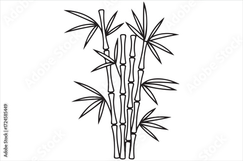 Bamboo silhouettes vector illustration, traditional Asian plant design, black bamboo stalks and leaves, natural tropical element, decorative eco friendly bamboo bundle icons on white background