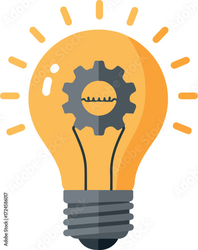 Creative lightbulb idea with gear inside representing innovation and technology.