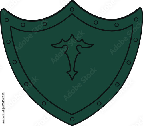 Dark Green Shield with Decorative Design and Rivets for Protection.