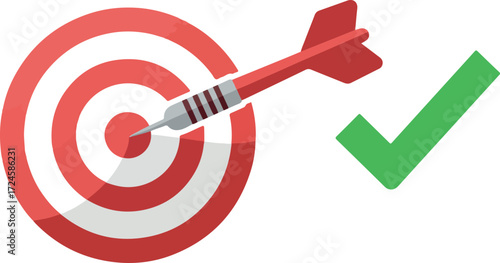 Dart hits the bullseye achieving success and completing the task.