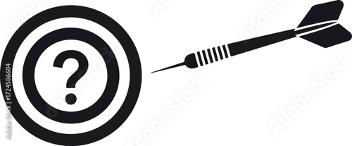 Dartboard with question mark and dart aiming for the unknown.