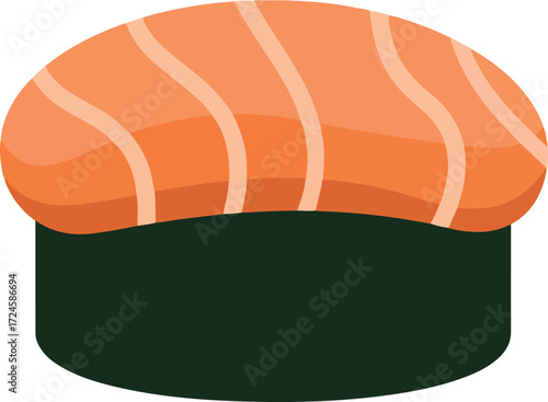 Delicious sushi nigiri with fresh salmon topping on a dark rice base.