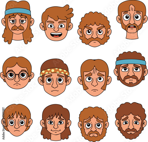Diverse cartoon faces showcasing various emotions and expressions in a colorful illustration.