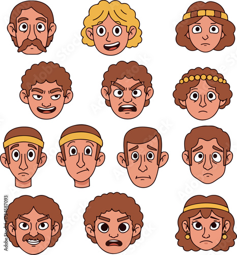 Diverse cartoon faces showcasing various emotions and expressions in a vibrant display.