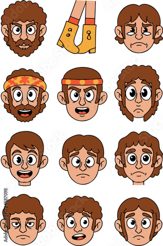 Diverse Cartoon Faces Expressing Various Emotions and Feelings.