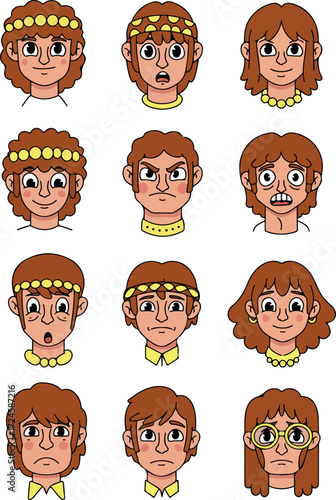 Diverse collection of cartoon faces expressing various emotions and feelings.