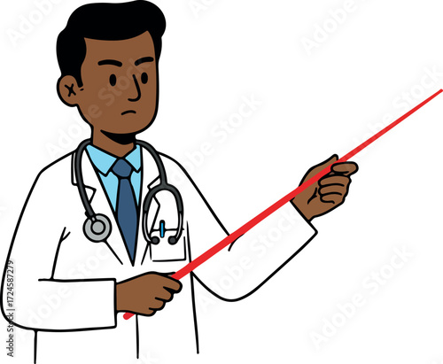 Doctor pointing with a red stick explaining something important in medical field.