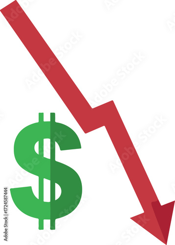 Dollar sign with a downward arrow indicating financial decline 1.