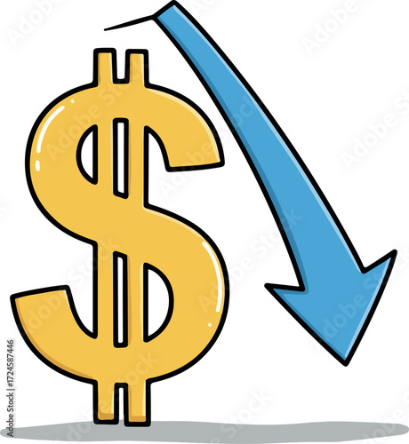 Dollar sign with a downward arrow indicating financial decline.