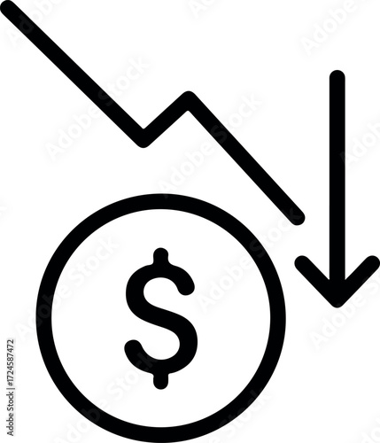 Dollar sign with downward arrow representing financial decline and loss.