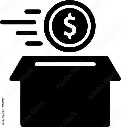Donation box with coin representing financial support and charity.