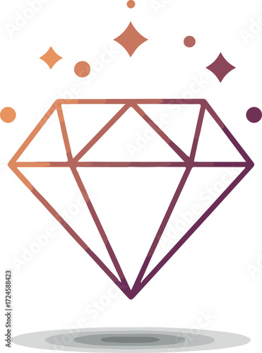 Elegant diamond illustration with sparkling accents and a subtle shadow effect.