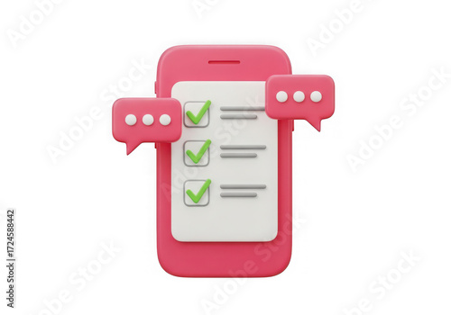 Wallpaper Mural 3d icon of 3d pink smartphone with checklist and chat bubbles isolated on transparent background Torontodigital.ca