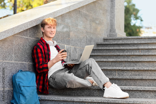 Male student with coffee an...