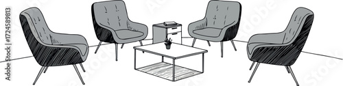Elegant seating arrangement with chairs and a coffee table.