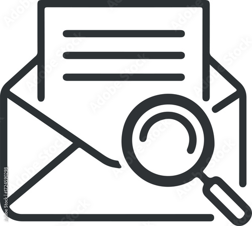 Email document under investigation with magnifying glass for analysis.