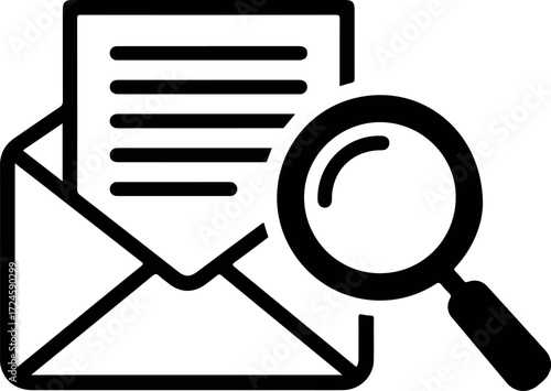 Email document analysis with magnifying glass for detailed inspection.