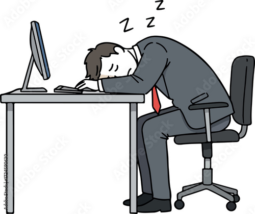 Exhausted businessman sleeping at his desk in office during work hours.