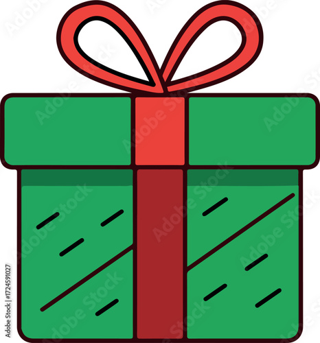 Festive green gift box with red ribbon and bow ready for celebration.