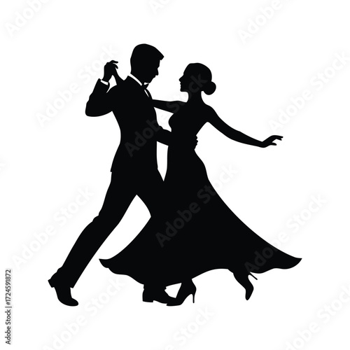 Elegant ballroom dance silhouette of a couple in formal wear together, ballroom dancing couple silhouette vector illustration