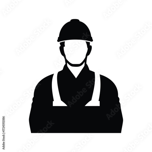 A worker in safety apparel with a blank face graphic illustration, bricklayer silhouette vector illustration