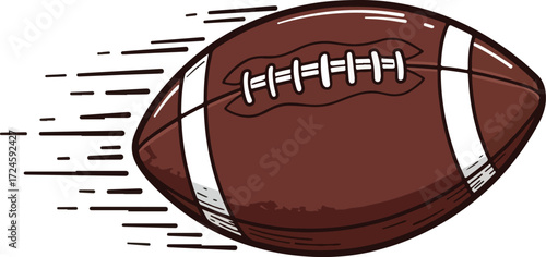 Football in motion with speed lines and white stripes.