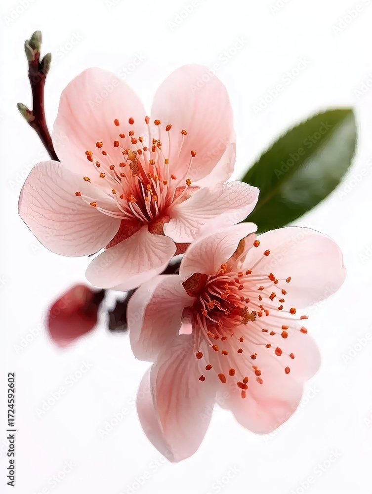 Fototapeta premium Delicate Peach Blossoms on White Background