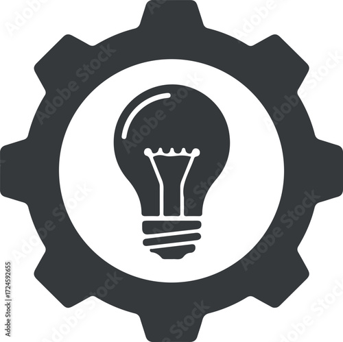Gear and lightbulb symbol representing innovation and ideas generation.