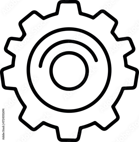 Gear icon representing mechanical engineering and industrial processes in black and white.